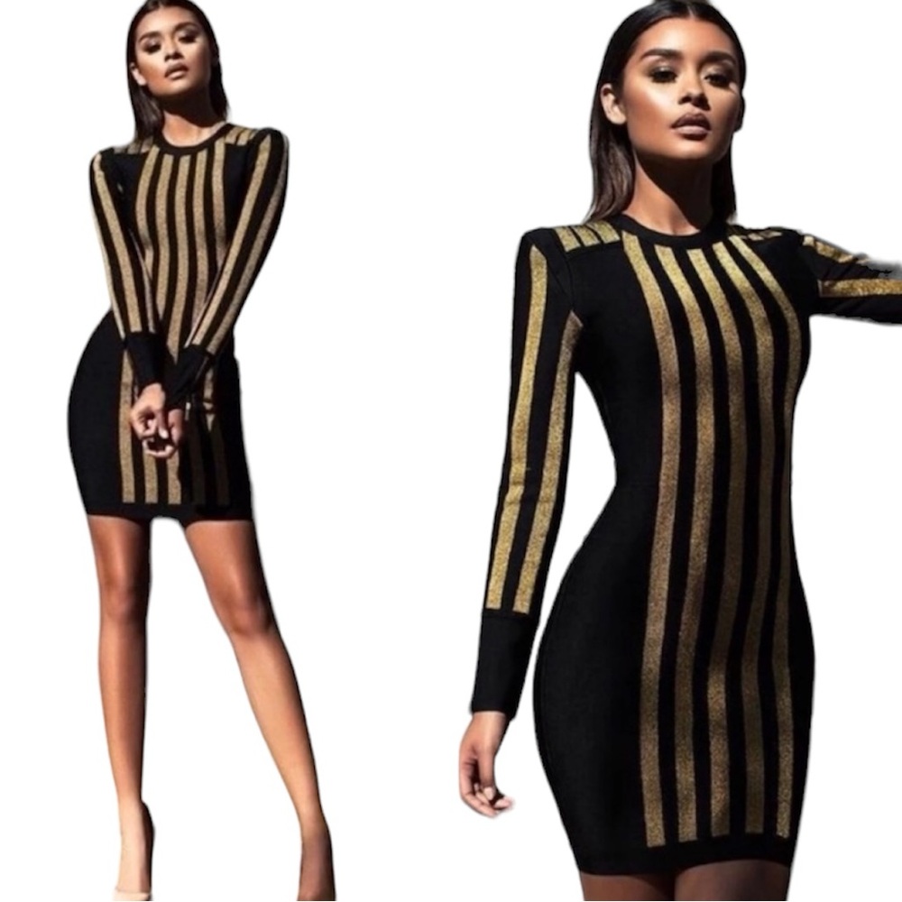 House Of CB London Balthazar Bandage Bodycon Mini Dress In Black & Gold